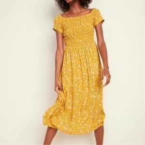 Xs Yellow Smocked Off the Shoulder Dress